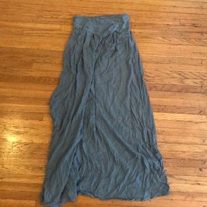 Floor length blue skirt